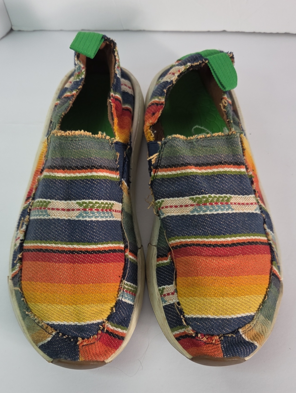 Sanuk Multicolor Striped Slip-On Sneakers - Orange, Yellow, Blue, Green